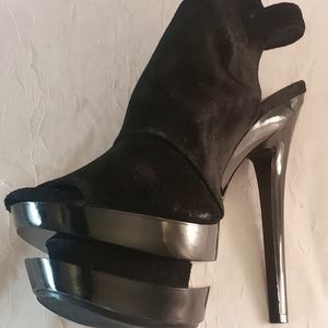 EUC Jessica Simpson suede platform high heel sling back black suede